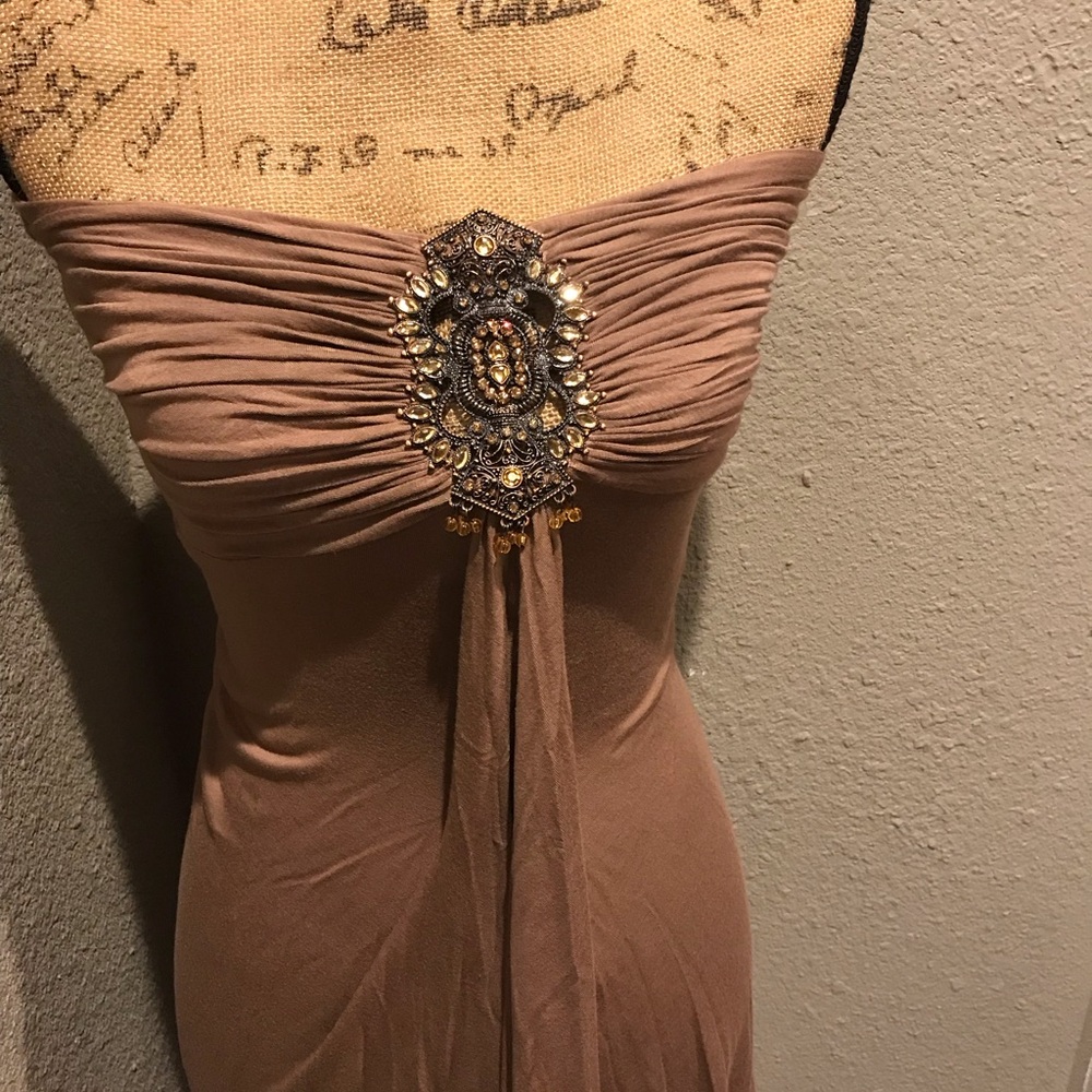 Sky Strapless Tan Dress with Embellishment - Picture 4 of 10